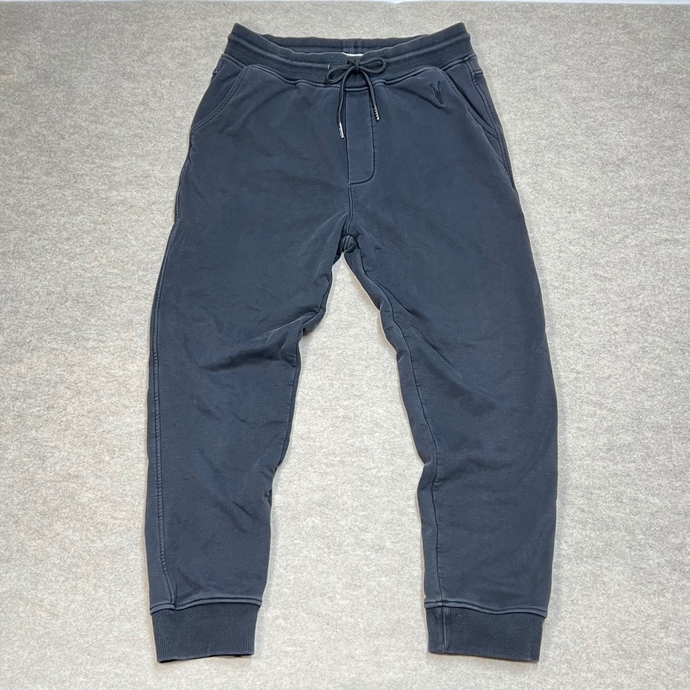 AllSaints Sweatpants‎ Velour Lined Washed Black Joggers XL Ramskull Logo Y2K EUC
